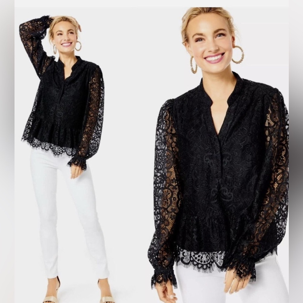 New Lilly Pulitzer Jacelynne Lined Lace Top Long Sleeve
Black